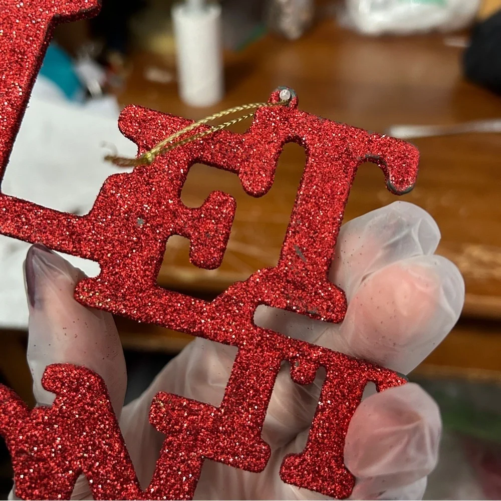 “Let It Snow” Red Glittery Letter Ornaments - Set Of 2 - “Chimney”